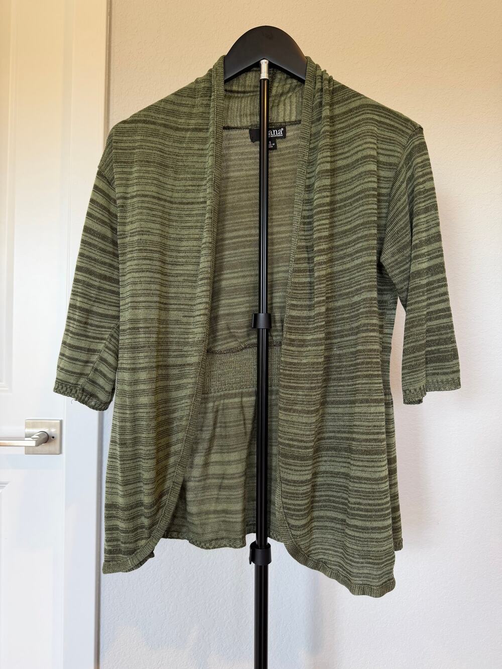 a.n.a. Olive Green Space Dye Open Front Cardigan Sweater Small Made in USA